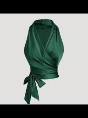 Emerald Green Satin Wrap Top Plunge Bow Tie NEW Large-XXL